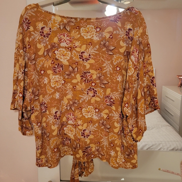 Mustard Floral Tie-Front Blouse - Picture 5 of 5